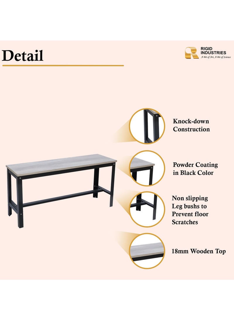 RIGID Steel Bench with Wooden Top Black 52.5x108x33cm  - Image 3