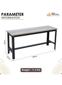 RIGID Steel Bench with Wooden Top Black 52.5x108x33cm  - Image 2