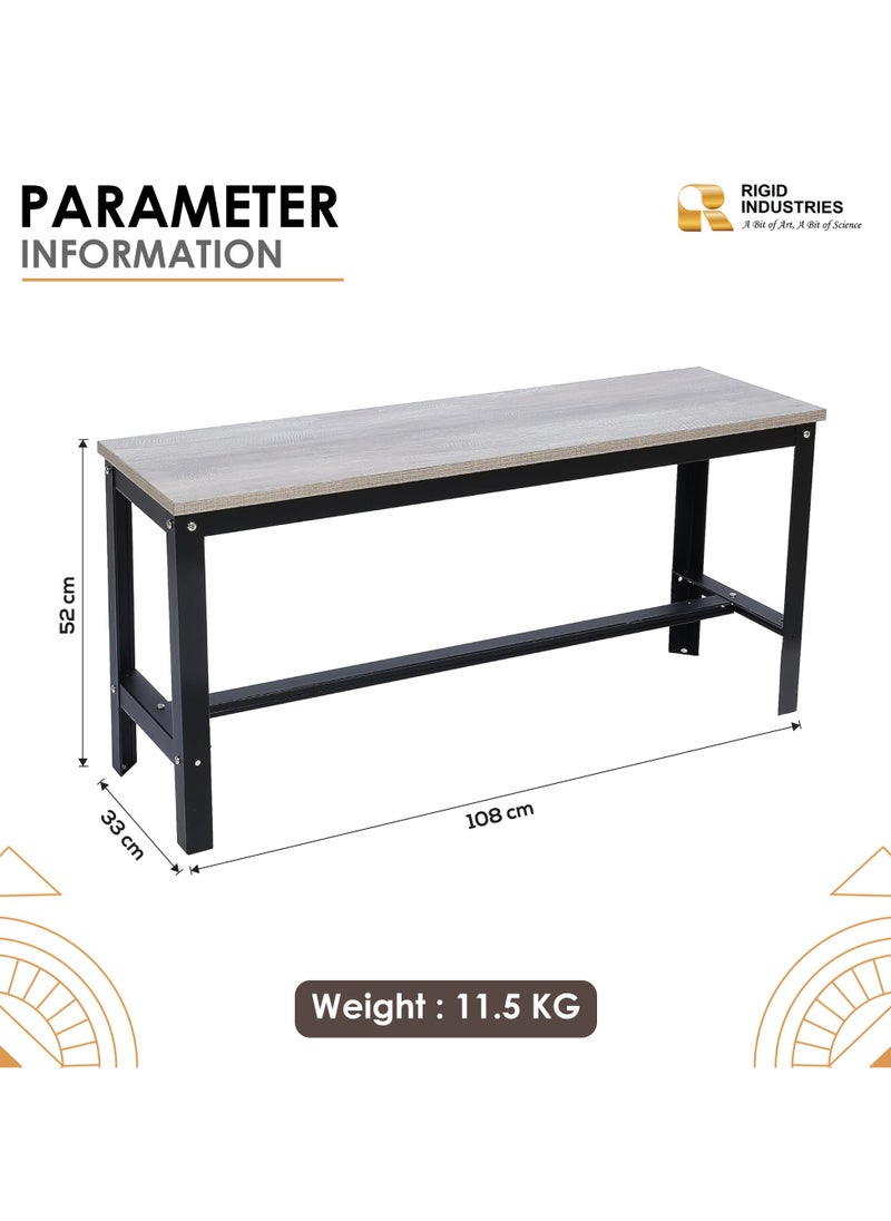 RIGID Steel Bench with Wooden Top Black 52.5x108x33cm  - Image 2