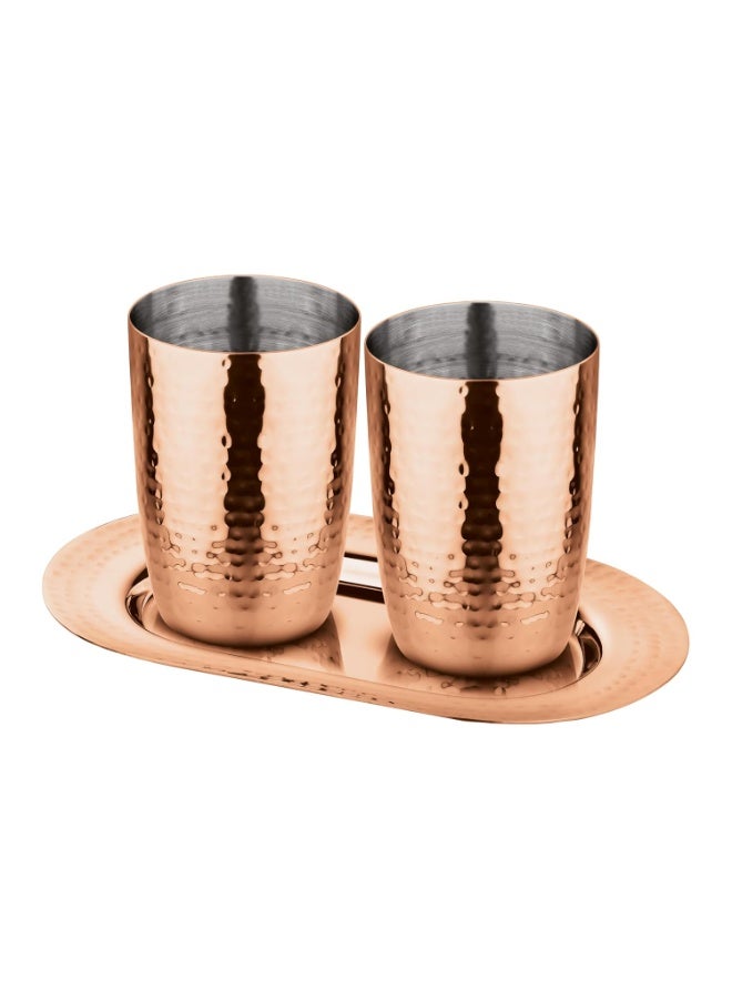 Prabha Hammered Grace Glass Set of 2, Rose Gold, Dishwasher Safe, Rust Proof, Best for Home & Kitchen, Serving Glass Set, Kitchen Glass Set - Image 1