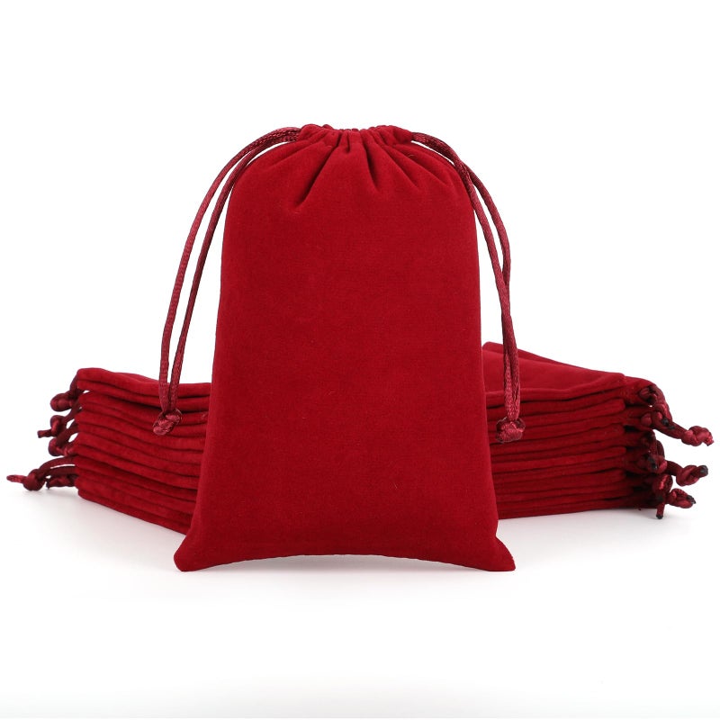 Tapleap Velvet Drawstring Bags, 12Pcs Red Jewelry Bags, 4x6, Church, Valentine's Day, For Wrapping Palm Crosses, Party Favors, Resin Runes, Jewelry, Coin - Image 1