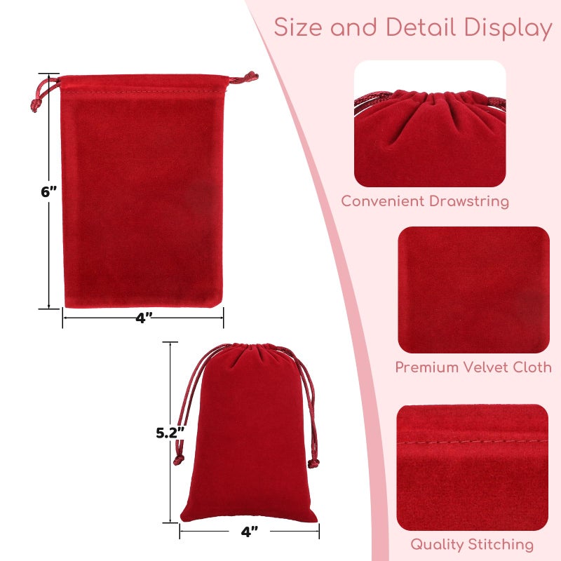Tapleap Velvet Drawstring Bags, 12Pcs Red Jewelry Bags, 4x6, Church, Valentine's Day, For Wrapping Palm Crosses, Party Favors, Resin Runes, Jewelry, Coin - Image 2