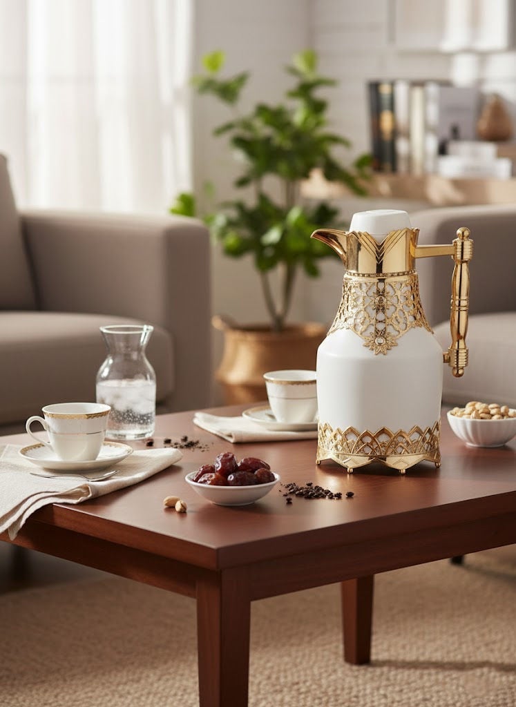 GAZELLA 2-Piece Tea/Coffee Flask Set  0.6L & 1.0L White/Gold - Image 3