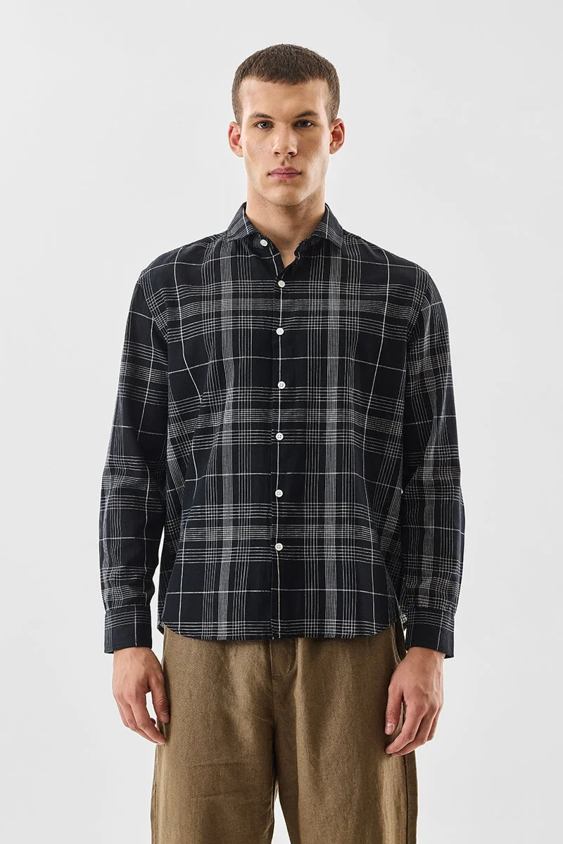 SNITCH Linen Blend Regular Fit Plaid Shirt