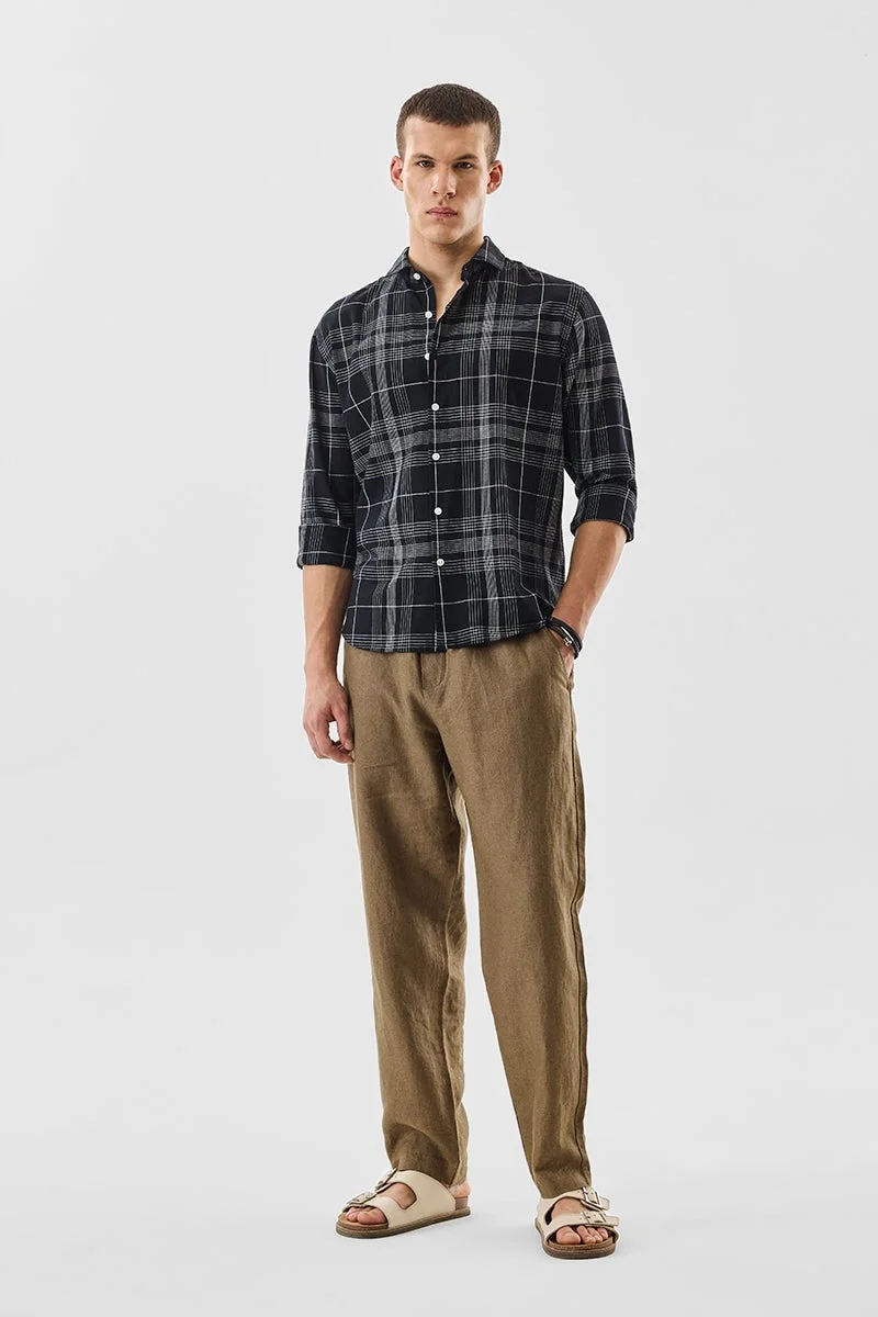 SNITCH Linen Blend Regular Fit Plaid Shirt