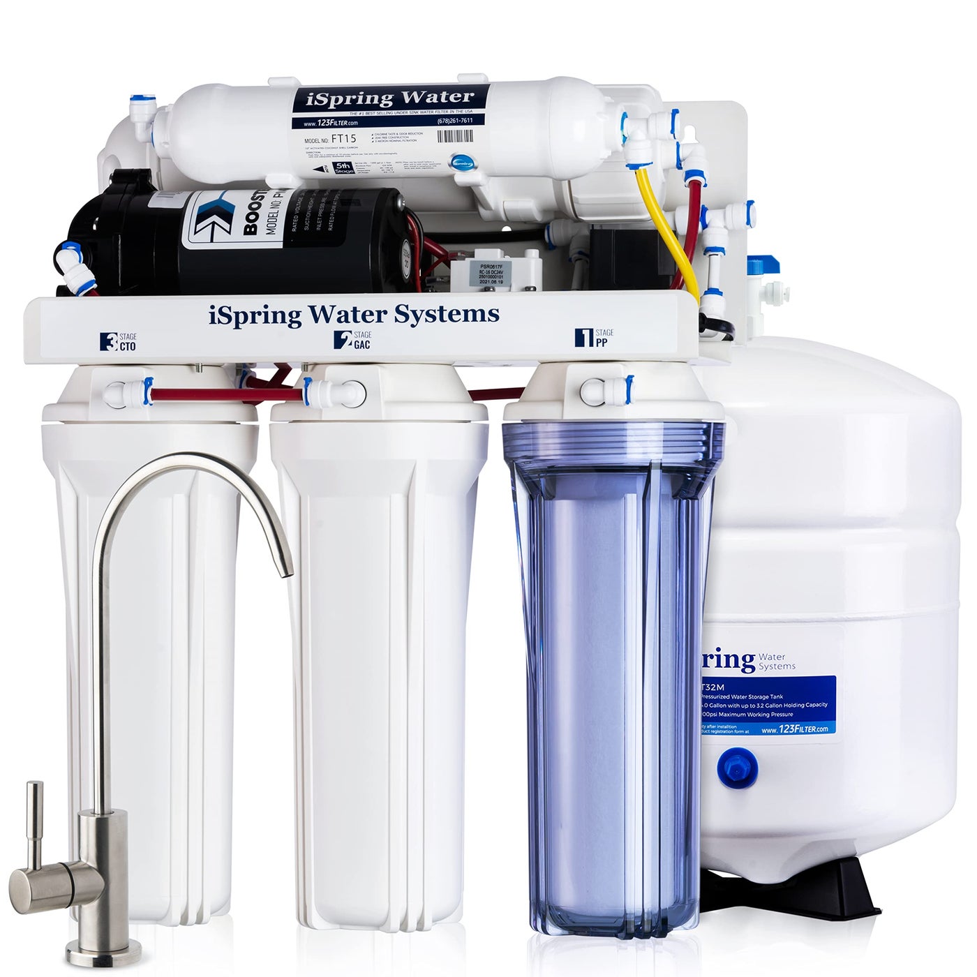 iSpring RCC7P 75 GPD Reverse Osmosis System with Pump 5Stage Boosted Performance Under Sink RO Water Filtration System with Patented TopMounted Faucet Design for Easy Installation