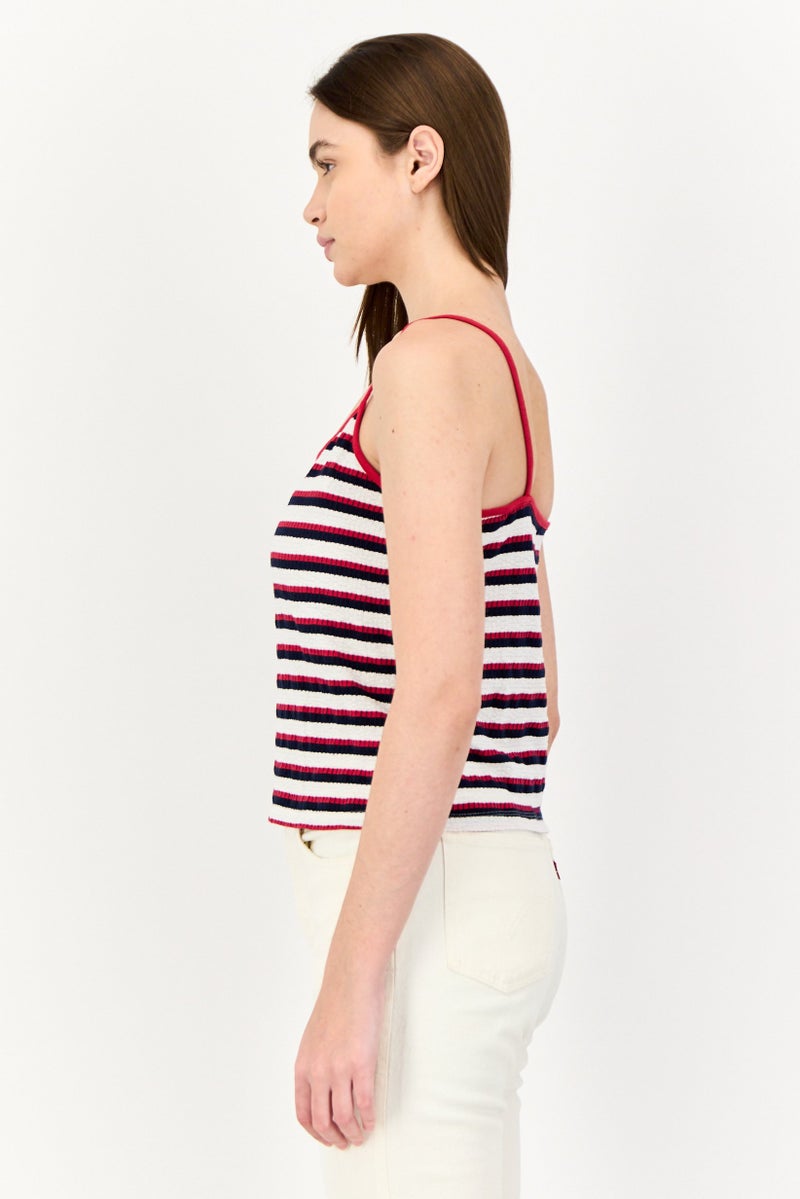 ONLY بلوزة نسائية بدون أكمام ذات ياقة مربعة، مخططة، متعددة الألوان - Image 3