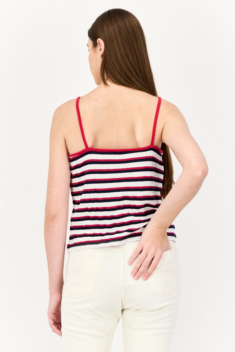 ONLY بلوزة نسائية بدون أكمام ذات ياقة مربعة، مخططة، متعددة الألوان - Image 2