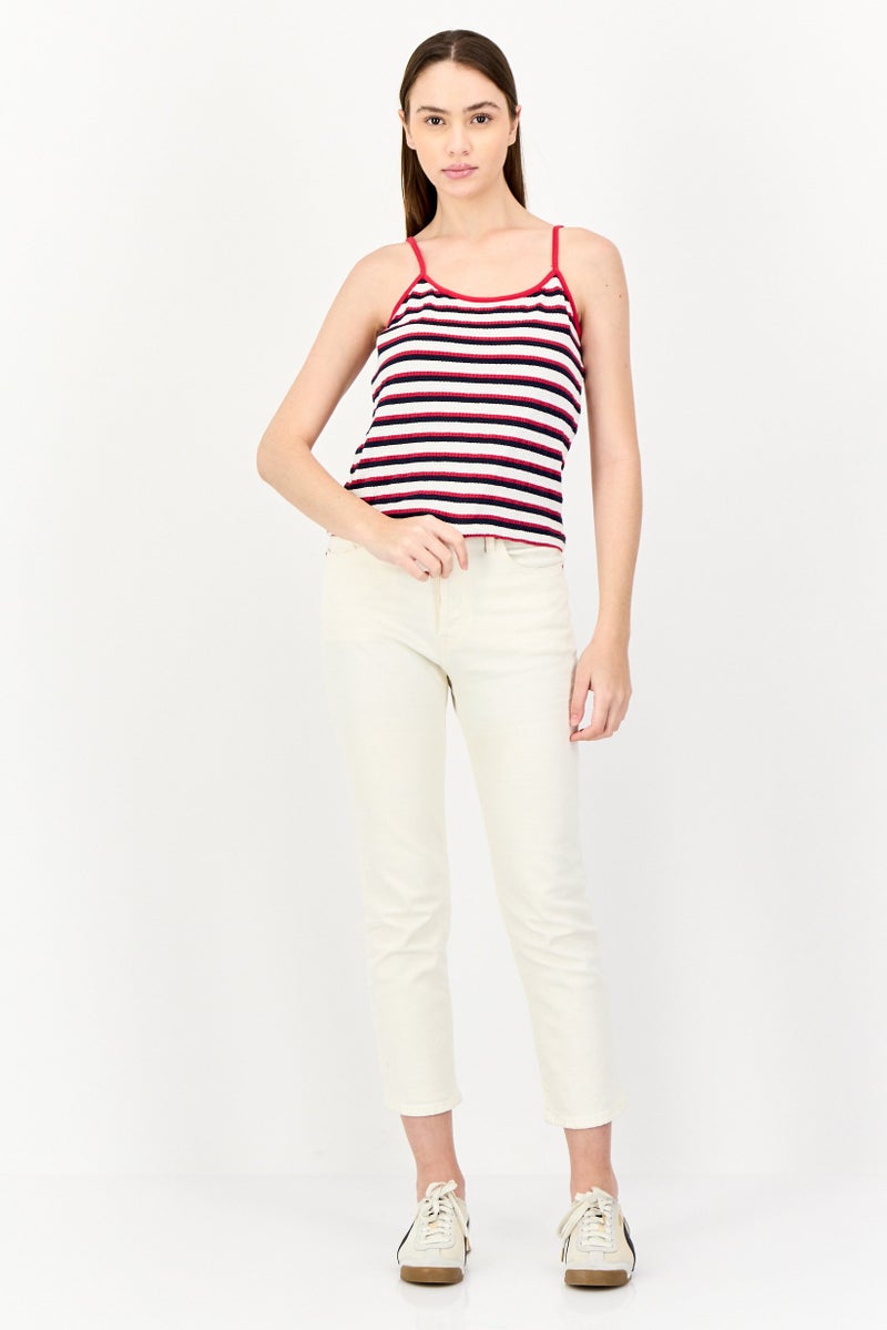 ONLY بلوزة نسائية بدون أكمام ذات ياقة مربعة، مخططة، متعددة الألوان - Image 4