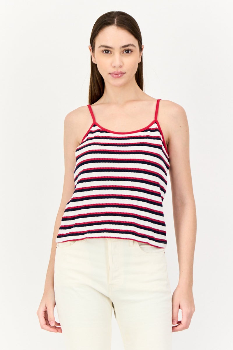 ONLY بلوزة نسائية بدون أكمام ذات ياقة مربعة، مخططة، متعددة الألوان - Image 1