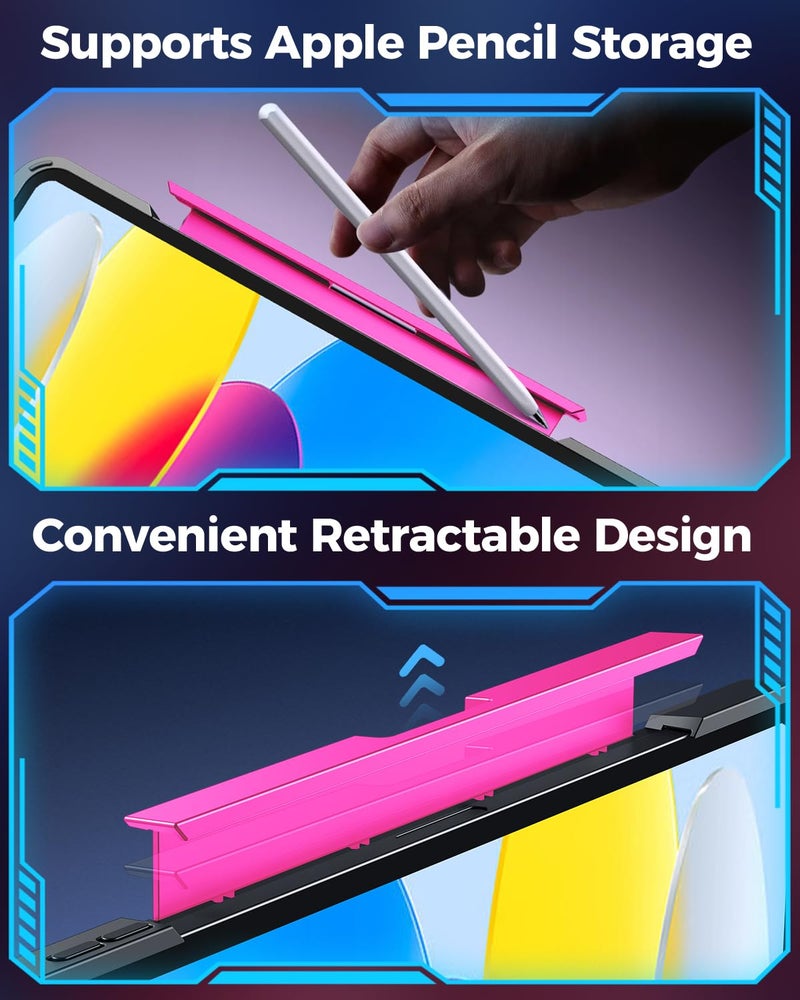 SIBEITU غطاء لوحة مفاتيح SIBEITU لجهاز iPad A16 الجيل 11 11" 2025 و الجيل 10 10.9" 2022، غطاء واقي للوحة مفاتيح لاسلكية شفافة مع لوحة تتبع متعددة اللمس، إضاءة خلفية بسبعة ألوان و 3 درجات سطوع، قابل للدوران 360 درجة، وردي - Image 4