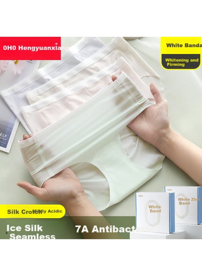 Hengyuanxiang Women's Seamless Ice Silk Mulberry Silk Crotch Triangle Panties Mid-waist Style Girl - Image 3