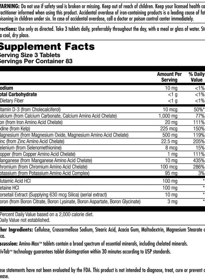KAL Amino Max, Amino Acids, Multi-Mineral Complex Chelated Minerals 250 Tablets - Image 2