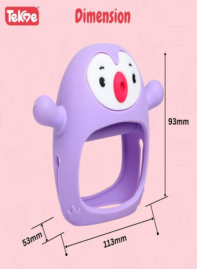 tekme Penguin Teethers for 6 to 12 Months, Never Drop Silicone Chewing Teething Toys for Babies, Baby Chewing Toys for Teething Gums (Purple) - Image 5