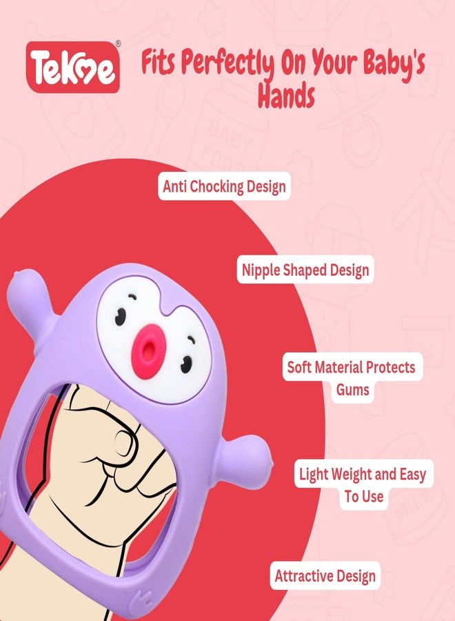 tekme Penguin Teethers for 6 to 12 Months, Never Drop Silicone Chewing Teething Toys for Babies, Baby Chewing Toys for Teething Gums (Purple) - Image 3