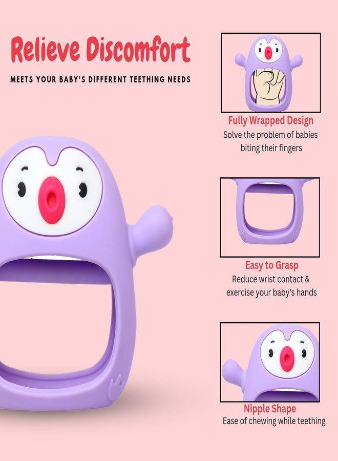tekme Penguin Teethers for 6 to 12 Months, Never Drop Silicone Chewing Teething Toys for Babies, Baby Chewing Toys for Teething Gums (Purple) - Image 2