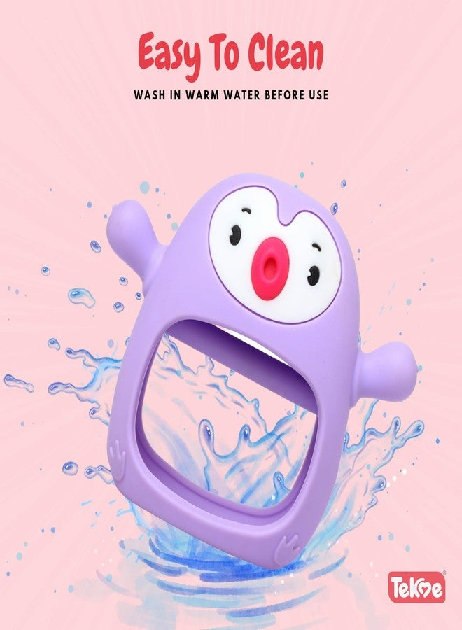 tekme Penguin Teethers for 6 to 12 Months, Never Drop Silicone Chewing Teething Toys for Babies, Baby Chewing Toys for Teething Gums (Purple) - Image 4
