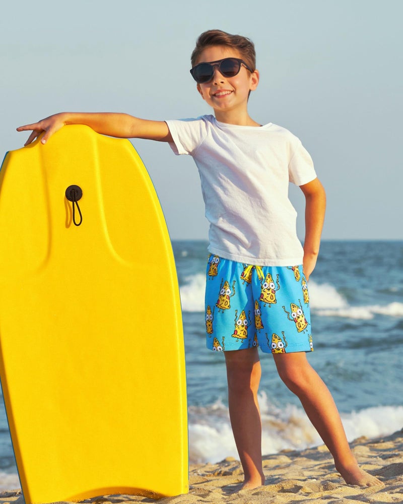SURF CUZ Boys Swim Trunks with Boxer Brief Liner 2 in 1 Toddler Stretch Swimsuit Shorts Quick Dry Swimming Bathing Suit Hot Pizza 5/6 - Image 2
