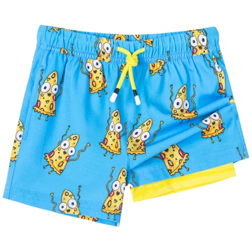 SURF CUZ Boys Swim Trunks with Boxer Brief Liner 2 in 1 Toddler Stretch Swimsuit Shorts Quick Dry Swimming Bathing Suit Hot Pizza 5/6 - Image 1