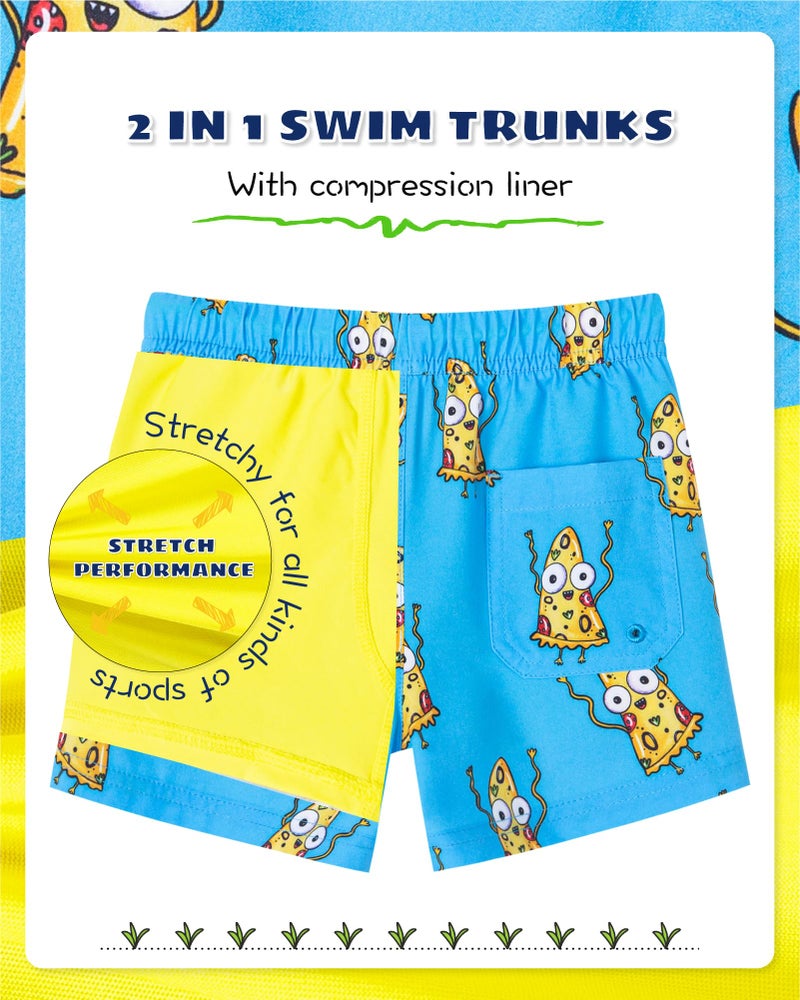 SURF CUZ Boys Swim Trunks with Boxer Brief Liner 2 in 1 Toddler Stretch Swimsuit Shorts Quick Dry Swimming Bathing Suit Hot Pizza 5/6 - Image 3