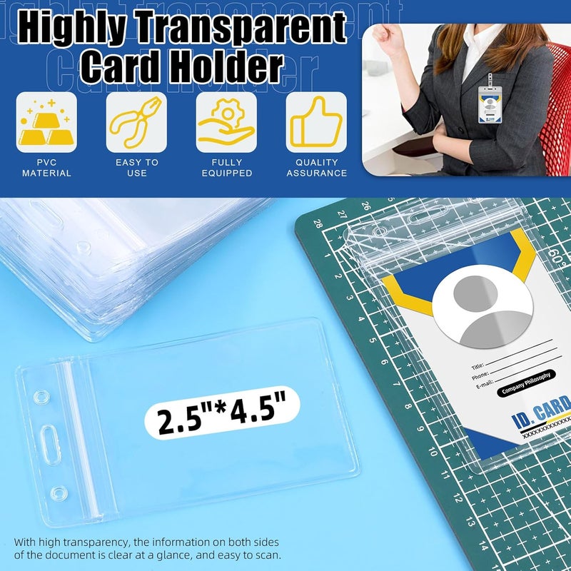 Glarks 100Pcs PVC ID Badge Holders Clear Plastic Horizontal Name Tag Holders for Waterproof ID Holder Bulk, ID Card Holder, Name Badge Holder, Name Tag - Image 3