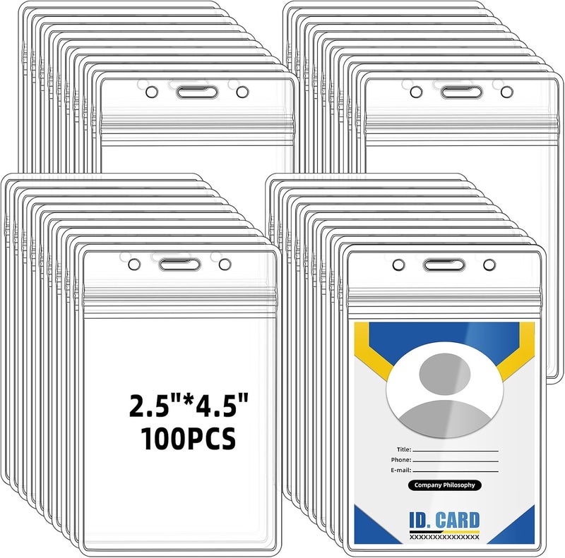 Glarks 100Pcs PVC ID Badge Holders Clear Plastic Horizontal Name Tag Holders for Waterproof ID Holder Bulk, ID Card Holder, Name Badge Holder, Name Tag - Image 1