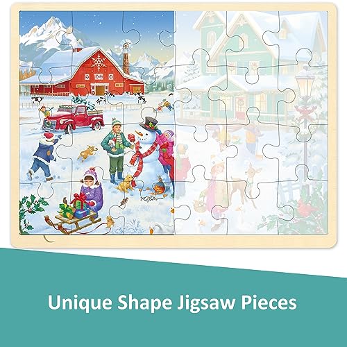 MoinKidz Christmas Puzzle for Kids 3 Year Old 24 Piece Puzzles for Kids Ages 35 Merry Winter Holiday Farm Wooden Jigsaw Puzzles for Toddlers Ages 3 4 5 Preschool Puzzle with Tray - Image 5
