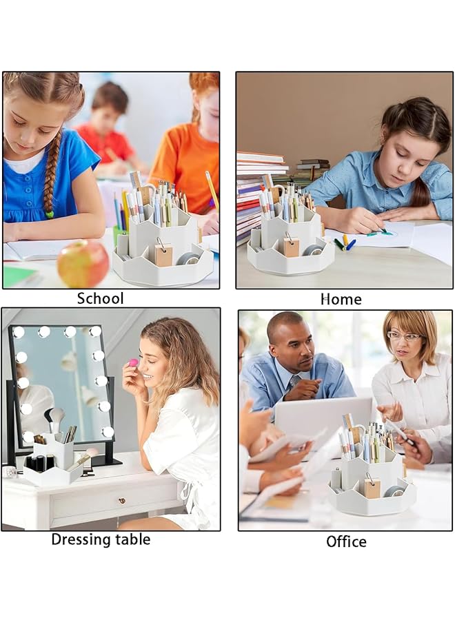 erorex 360 Degree Rotating Desk Organizer With 9 Slots Beige Pen And Pencil Holder For Office Home And Art Supplies Stationery Organizer - Image 2