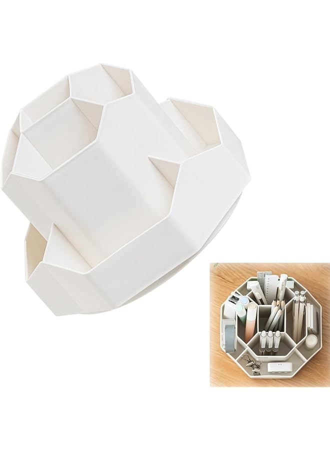 erorex 360 Degree Rotating Desk Organizer With 9 Slots Beige Pen And Pencil Holder For Office Home And Art Supplies Stationery Organizer - Image 1