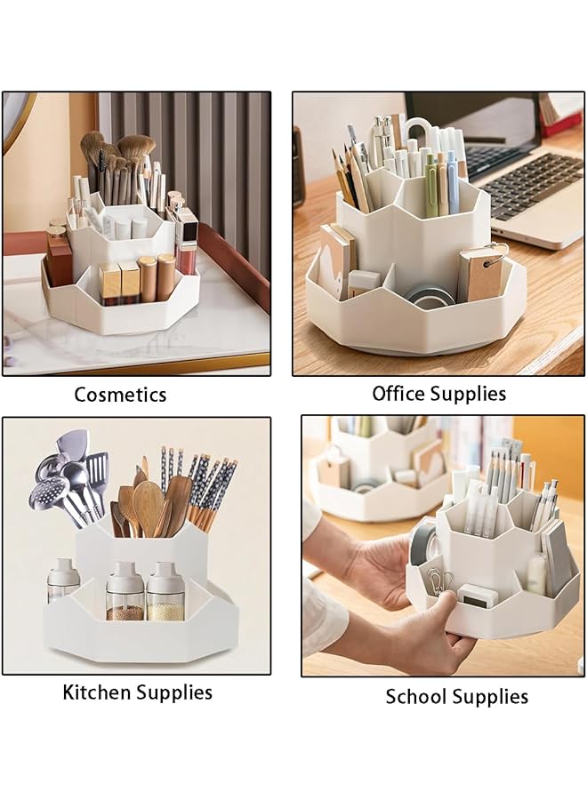 erorex 360 Degree Rotating Desk Organizer With 9 Slots Beige Pen And Pencil Holder For Office Home And Art Supplies Stationery Organizer - Image 3