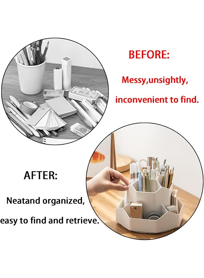 erorex 360 Degree Rotating Desk Organizer With 9 Slots Beige Pen And Pencil Holder For Office Home And Art Supplies Stationery Organizer - Image 4