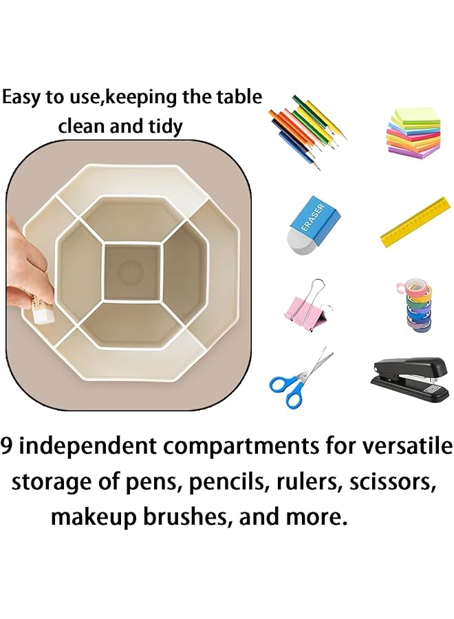 erorex 360 Degree Rotating Desk Organizer With 9 Slots Beige Pen And Pencil Holder For Office Home And Art Supplies Stationery Organizer - Image 5