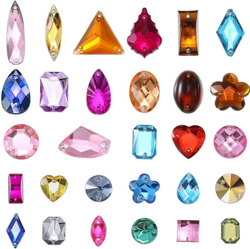 DIY Crafts 10 Pcs, Multicolor, Sewing Gems Acrylic Sewing Crystal Mixed Shapes Sew On Rhinestones with 2 Holes for Clothes Sewing (10 Pcs, Multicolor) - Image 1