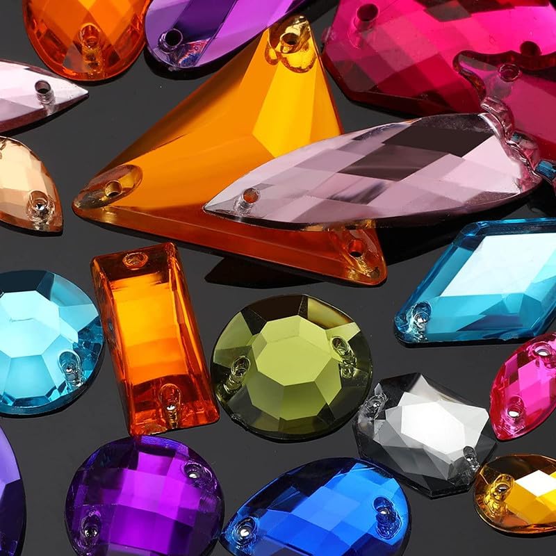 DIY Crafts 10 Pcs, Multicolor, Sewing Gems Acrylic Sewing Crystal Mixed Shapes Sew On Rhinestones with 2 Holes for Clothes Sewing (10 Pcs, Multicolor) - Image 4