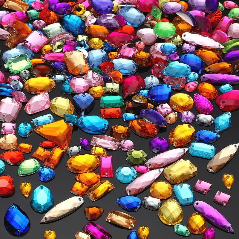 DIY Crafts 10 Pcs, Multicolor, Sewing Gems Acrylic Sewing Crystal Mixed Shapes Sew On Rhinestones with 2 Holes for Clothes Sewing (10 Pcs, Multicolor) - Image 2
