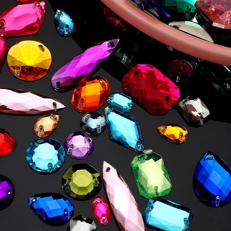DIY Crafts 10 Pcs, Multicolor, Sewing Gems Acrylic Sewing Crystal Mixed Shapes Sew On Rhinestones with 2 Holes for Clothes Sewing (10 Pcs, Multicolor) - Image 3