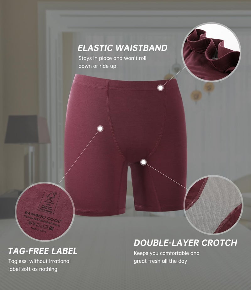 BAMBOO COOL Womens Boxer Briefs Underwear Boy Shorts Soft Stretch Panties for Women, 4 Packs - Image 5