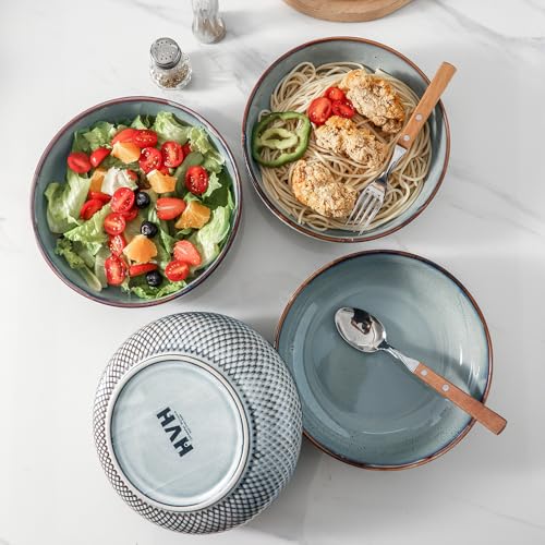 HVH 8.5 inch Large Pasta Bowls Set of 4, 46oz Big Salad Bowl Set of 4, Shallow Bowls, Ceramic Plates Set, Ceramic Bowls Set Microwave and Dishwasher Safe (Wabi sabi) - Image 3