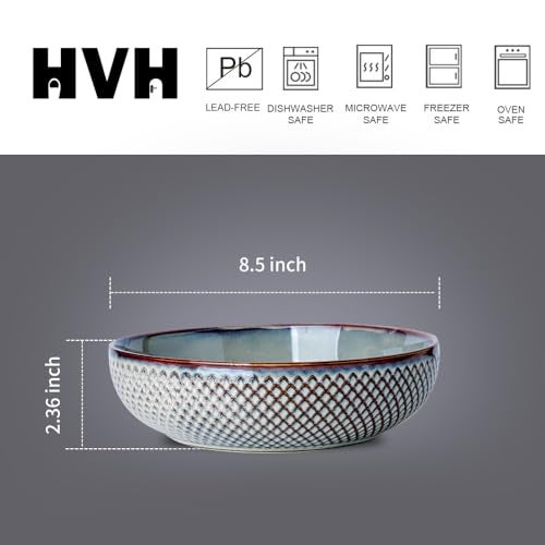 HVH 8.5 inch Large Pasta Bowls Set of 4, 46oz Big Salad Bowl Set of 4, Shallow Bowls, Ceramic Plates Set, Ceramic Bowls Set Microwave and Dishwasher Safe (Wabi sabi) - Image 4