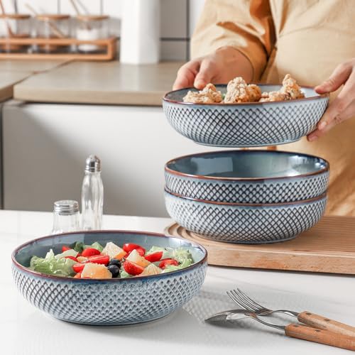 HVH 8.5 inch Large Pasta Bowls Set of 4, 46oz Big Salad Bowl Set of 4, Shallow Bowls, Ceramic Plates Set, Ceramic Bowls Set Microwave and Dishwasher Safe (Wabi sabi) - Image 2