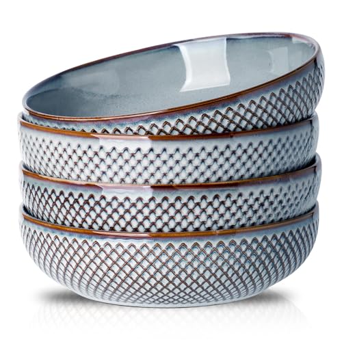 HVH 8.5 inch Large Pasta Bowls Set of 4, 46oz Big Salad Bowl Set of 4, Shallow Bowls, Ceramic Plates Set, Ceramic Bowls Set Microwave and Dishwasher Safe (Wabi sabi) - Image 1