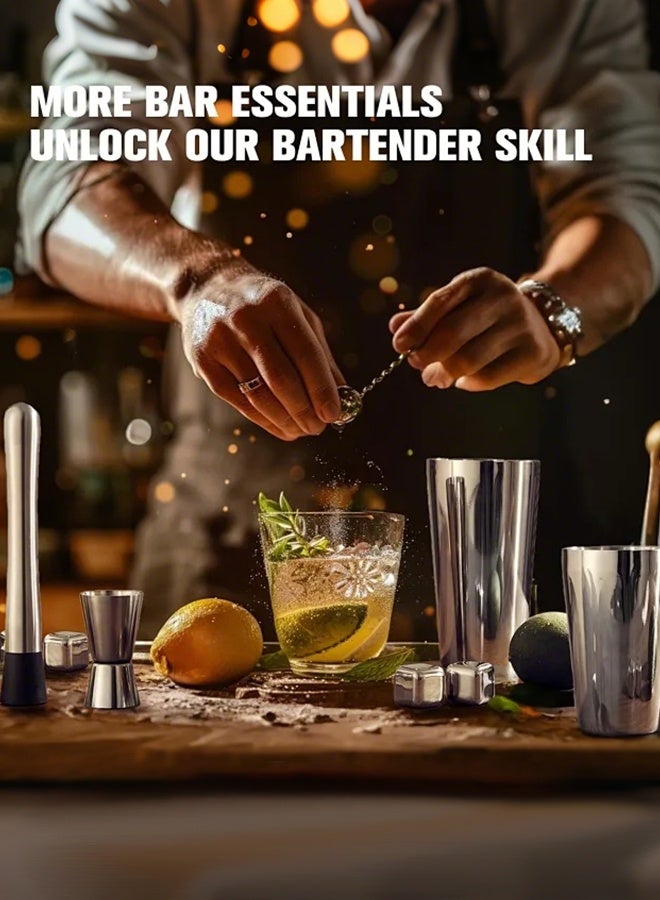 APEX Cocktail Shaker Set, 23-Piece Boston Stainless Steel Bartender Kit with Acrylic Stand & Cocktail Recipes Booklet, Professional Bar Tools for Drink Mixing, Home, Bar, Party (Include 4 Whiskey Stones) - Image 4