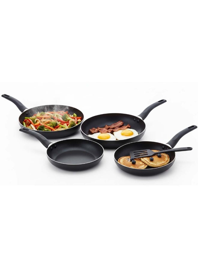 Grandi OE-017 4-Piece Non-Stick Frying Pan Set in Black is a practical and reliable cookware solution designed for everyday kitchen use. This versatile set includes three high-quality aluminum frying pans in 20cm, 24cm, and 26cm sizes, along with a durable nylon spatula for safe and convenient cooking. The premium non-stick coating ensures smooth food release and healthier cooking with minimal oil. Its aluminum body provides fast and even heat distribution for consistent results. Dishwasher-safe for easy cleaning and finished in an elegant black color, the OE-017 frying pan set combines functionality, durability, and modern kitchen style in one complete package. - Image 1