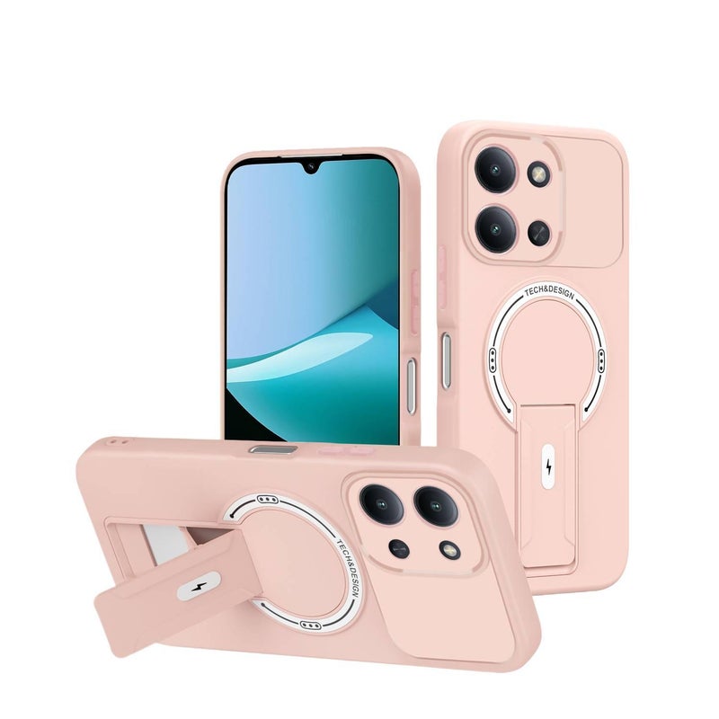 BB غطاء MagSafe بTPU+PC لـ Redmi Note 14 مع حماية من السقوط وحامل قابل للطي مع مقاوم للصدمات مع مغناطيس قوي مع ملمس ناعم باللون وردي مغناطيسي بوظيفة حامل من مادة TPU باللون الوردي با. - Image 1