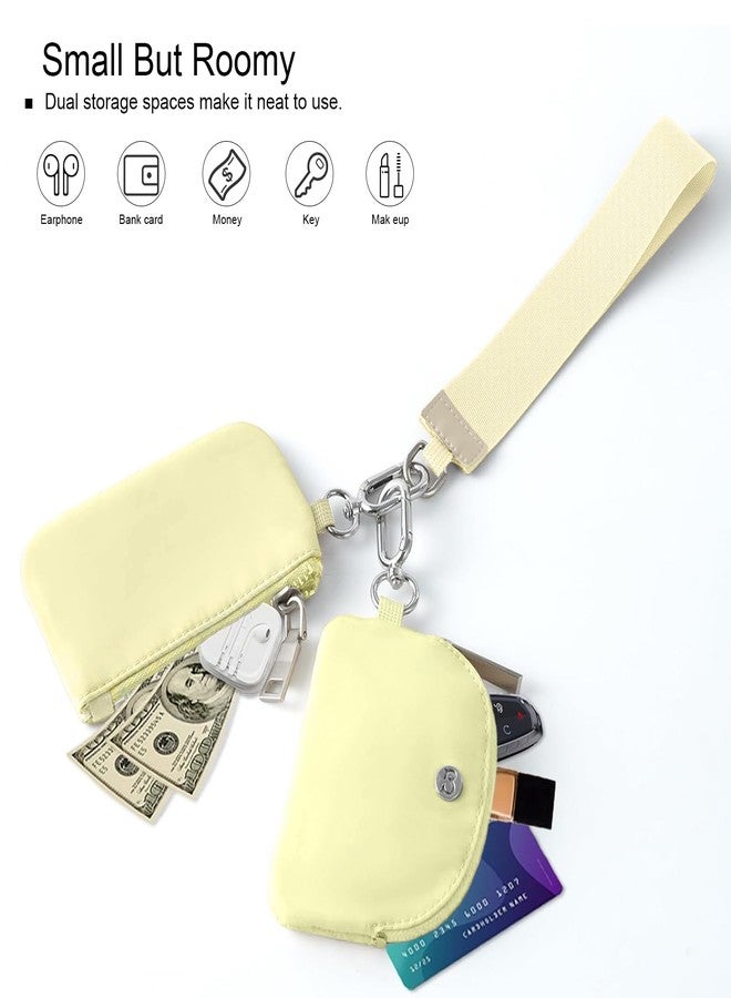 Babysun Mini Zip Around Dual Pouch Wristlet With 2 Straps Wristlet Keychain Wallet for Women Coin Purse Small Cute for Teen Girl, Yellow, Fashion - Image 4