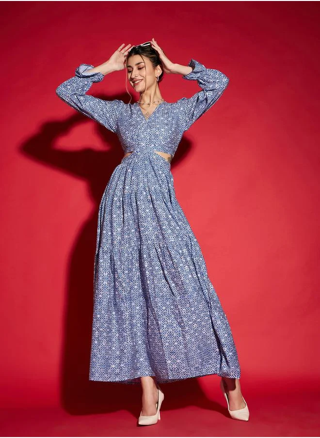 ساسافراس Cut Out Detail AOP A-Line Maxi Dress by Styli