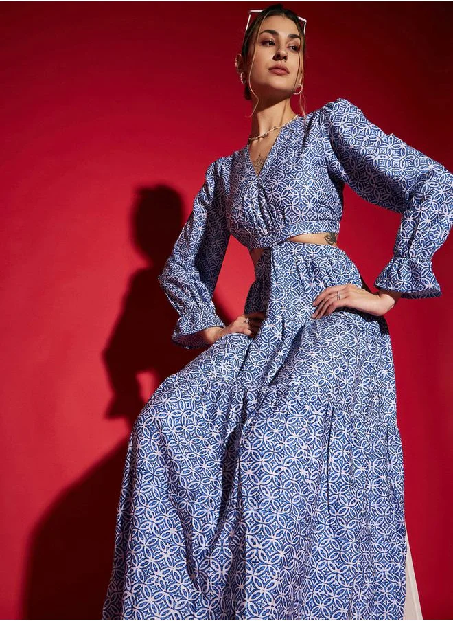 ساسافراس Cut Out Detail AOP A-Line Maxi Dress by Styli