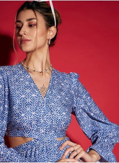 SASSAFRAS Cut Out Detail AOP A-Line Maxi Dress by Styli  - Image 4