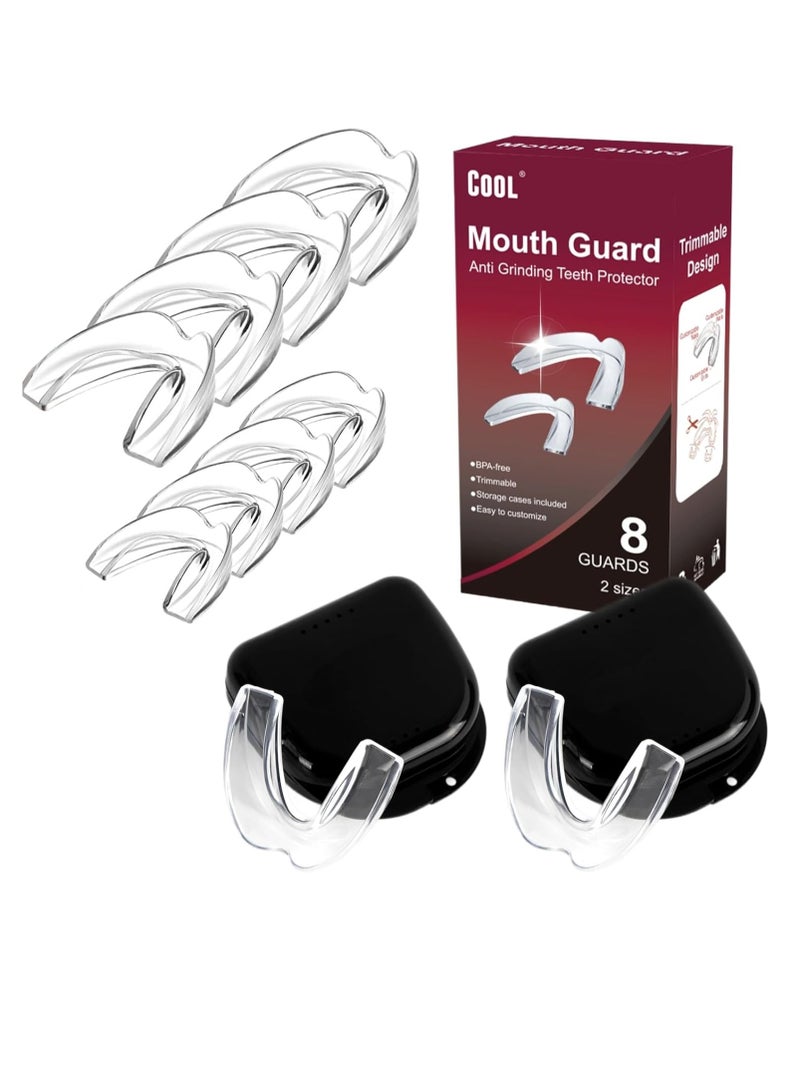 Cool Teeth Whitening Cool Mouth Guard for Grinding Teeth at Night Guards for Teeth Grinding Mouth Guard for Teeth Clenching, 8 Pcs Bite Guard for Teeth Clenching Nighttime, 2 Sizes, BPA Free, 2 Retainer Cases Included - Image 1