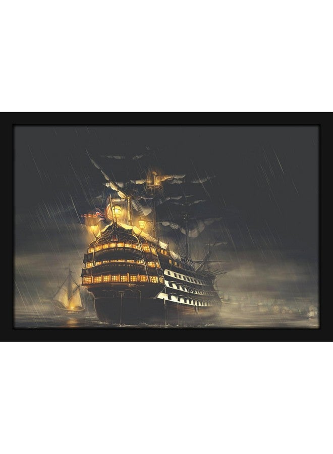 Mad Masters Ship In Ocean Scenery Painting Aesthetic Hanging Photo Frame Decorative Item Home Decoration and Wall Decor for Living Room and Bedroom (MM 2723, 12x18 Inch, Paper, Without Plexi Glass) - Image 1